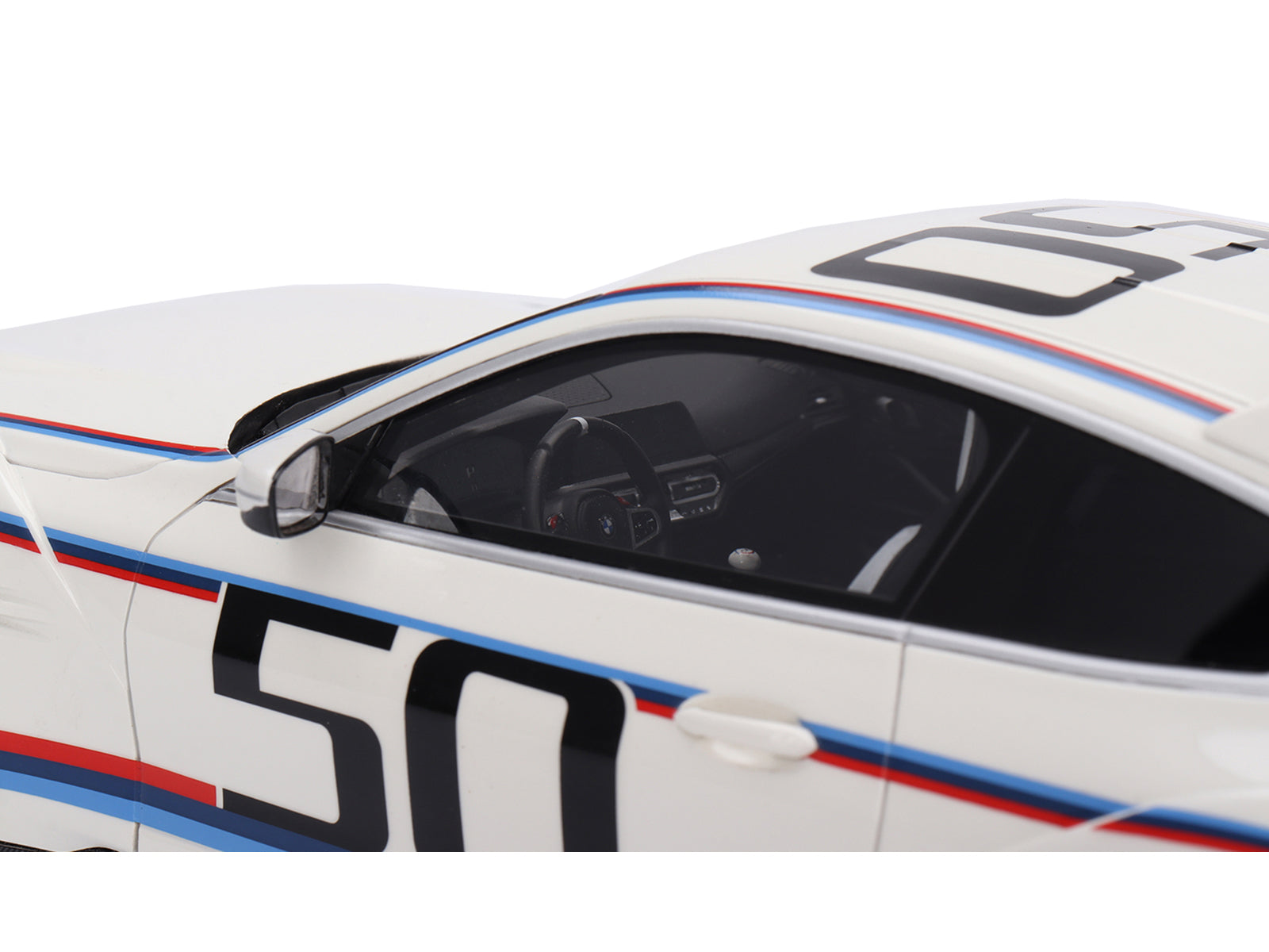 BMW M4 3.0 CSL #50 White with Blue and Red Stripes 1/18 Model Car by Top Speed