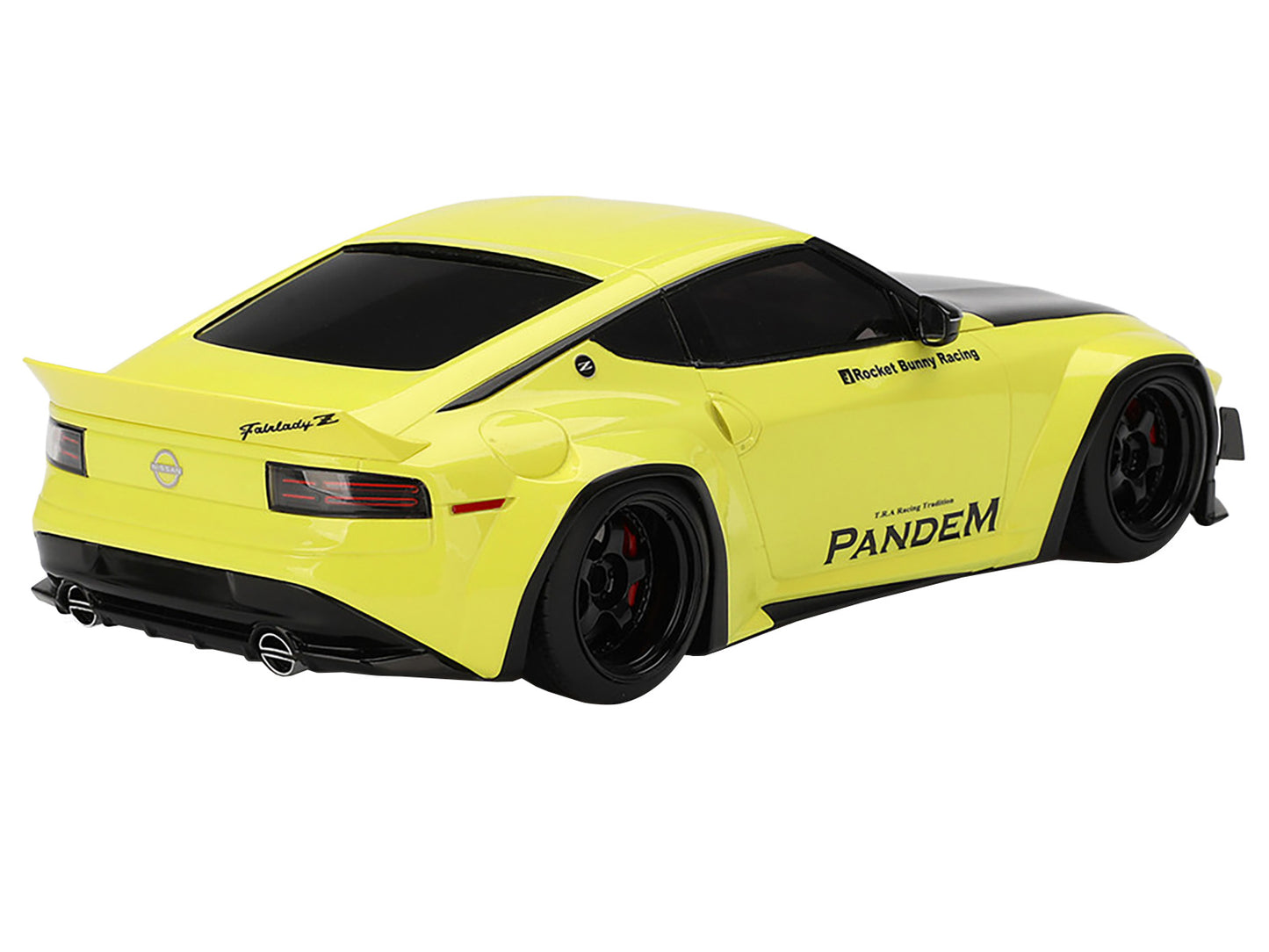 Nissan Z (RZ34) "Pandem" Ikazuchi Yellow with Matt Black Hood 1/18 Model Car by Top Speed