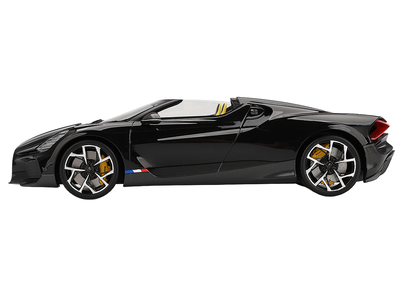 Bugatti W16 Mistral Black with Yellow Interior 1/18 Model Car by Top Speed