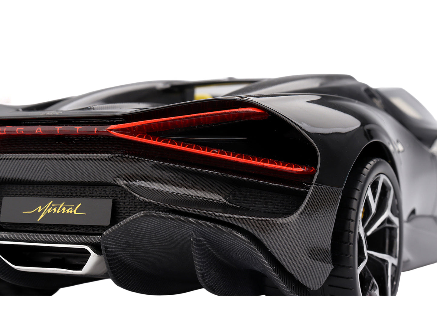 Bugatti W16 Mistral Black with Yellow Interior 1/18 Model Car by Top Speed
