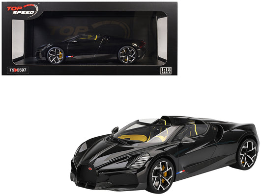 Bugatti W16 Mistral Black with Yellow Interior 1/18 Model Car by Top Speed