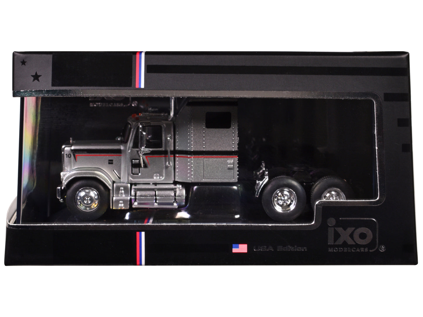 1980 GMC General Truck Tractor Silver Metallic with Black and Red Stripes 1/64 Diecast Model by IXO Models