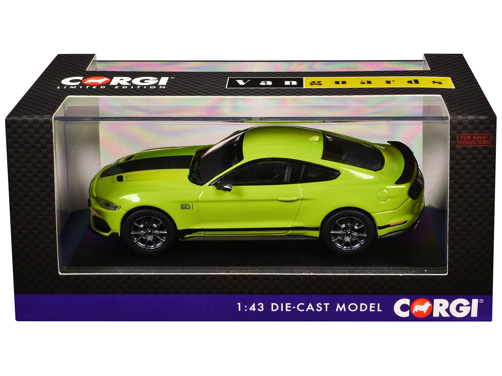 Ford Mustang Mk6 Mach 1 RHD (Right Hand Drive) Grabber Yellow with Black Stripes "Vanguards" Series 1/43 Diecast Model Car by Corgi