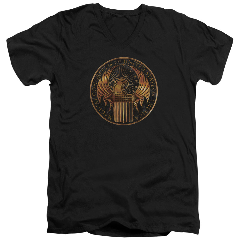 Fantastic Beasts Magical Congress Crest Mens Slim Fit V-Neck T Shirt Black Officially Licensed