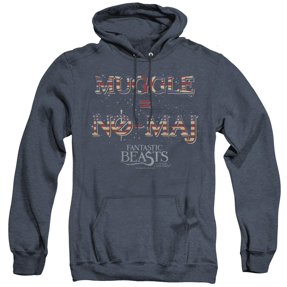 Fantastic Beasts Uk Us No Maj Heather Mens Hoodie Navy Blue Officially Licensed