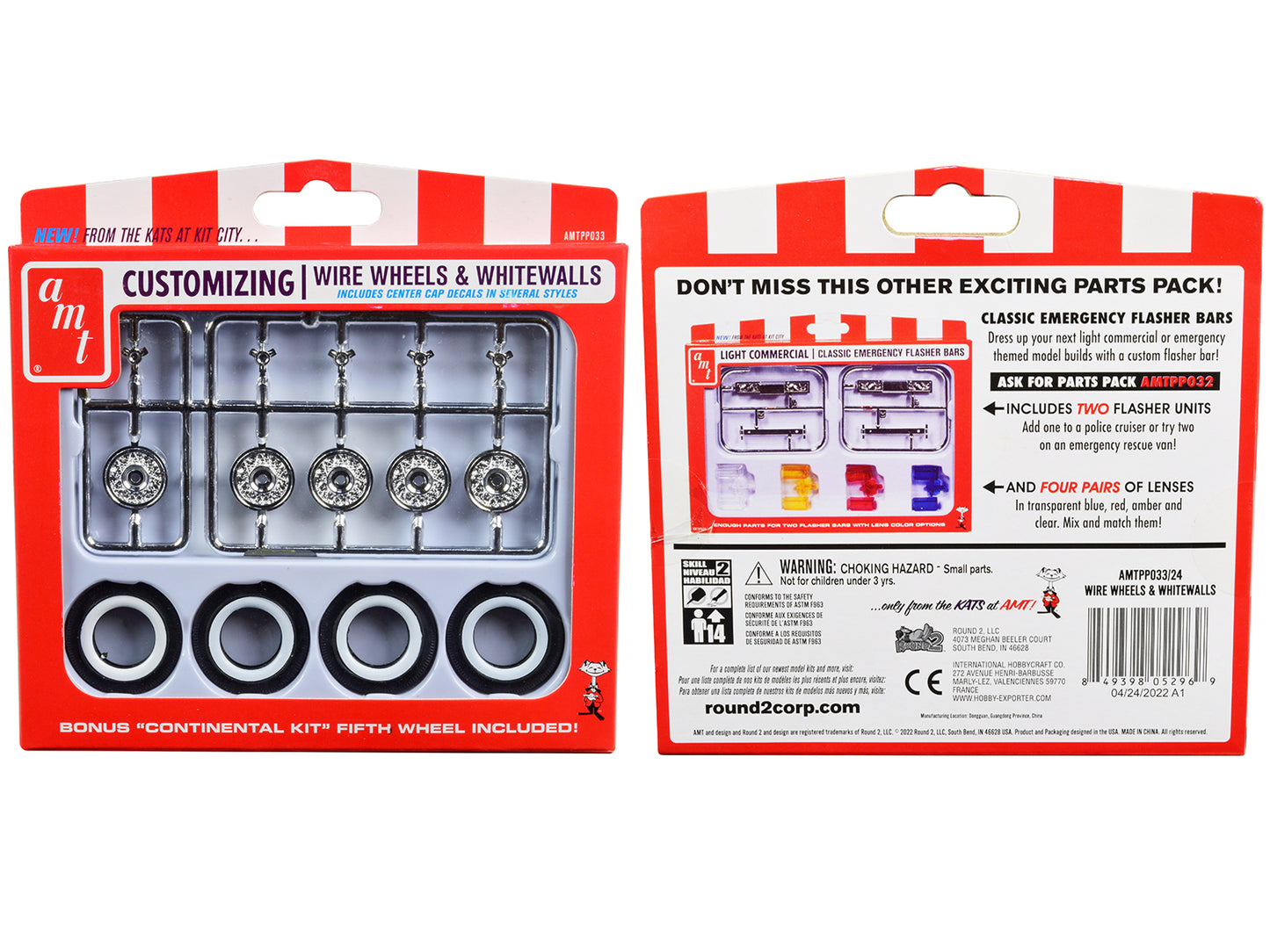 Skill 2 Model Kit Wire Wheels and Whitewall Tires Set of 5 Pieces for 1/25 Scale Models by AMT