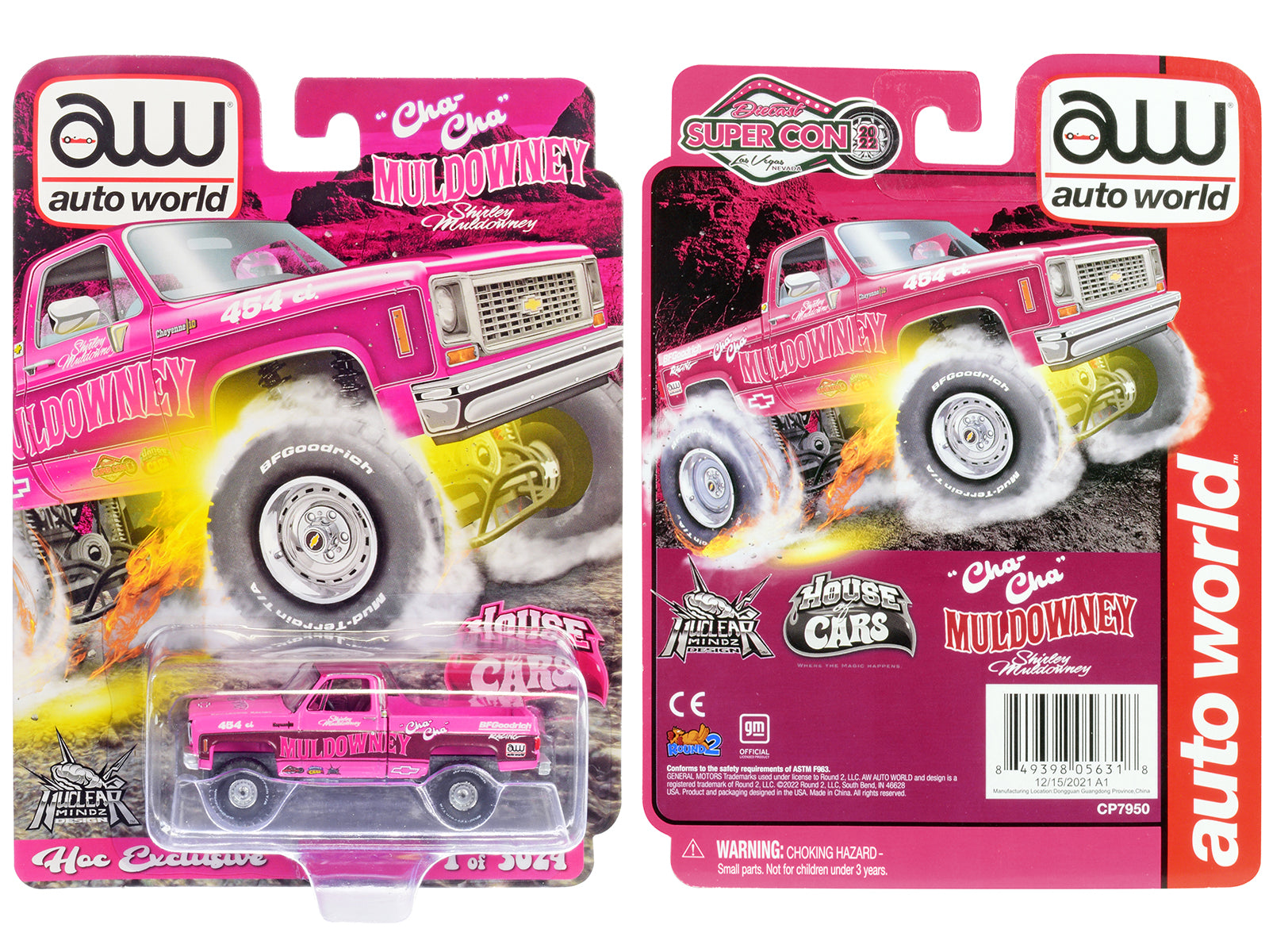 Chevrolet Cheyenne 10 Pickup Truck Pink with Graphics "Cha Cha" Shirley Muldowney "Las Vegas Diecast Super Convention" (2022) Limited Edition to 3024 pieces Worldwide 1/64 Diecast Model Car by Auto World