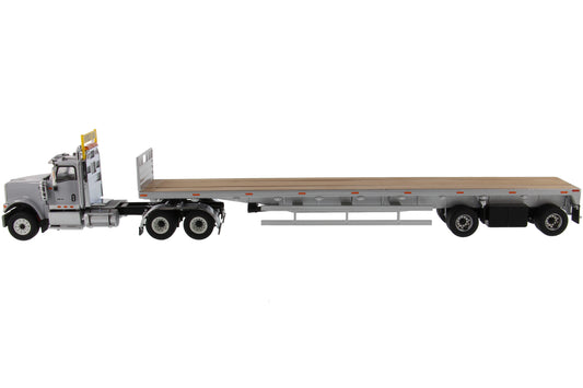 International HX520 Tandem Tractor Light Gray with 53' Flat Bed Trailer "Transport Series" 1/50 Diecast Model by Diecast Masters