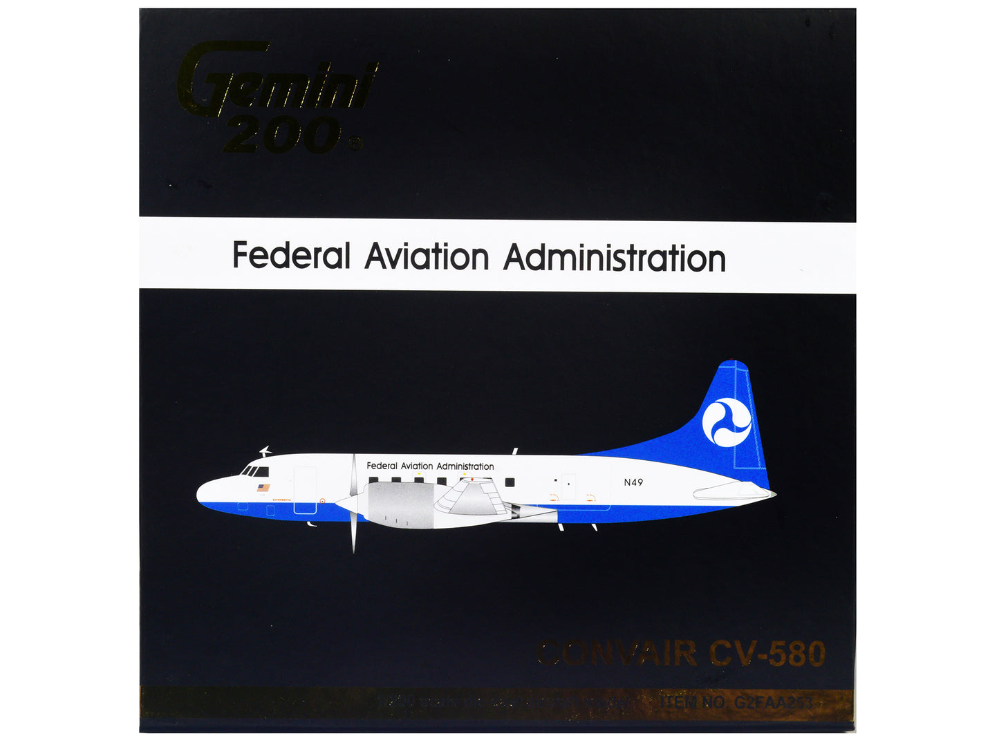 Convair CV-580 Commercial Aircraft "Federal Aviation Administration" White with Blue Tail "Gemini 200" Series 1/200 Diecast Model Airplane by GeminiJets