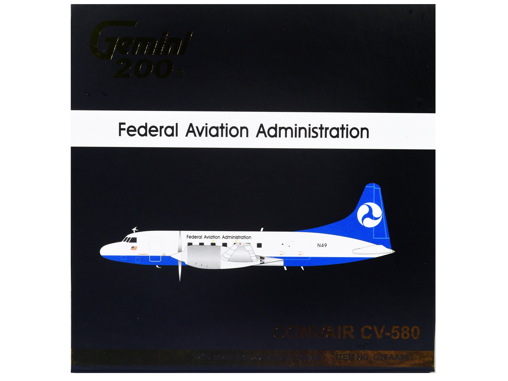 Convair CV-580 Commercial Aircraft "Federal Aviation Administration" White with Blue Tail "Gemini 200" Series 1/200 Diecast Model Airplane by GeminiJets