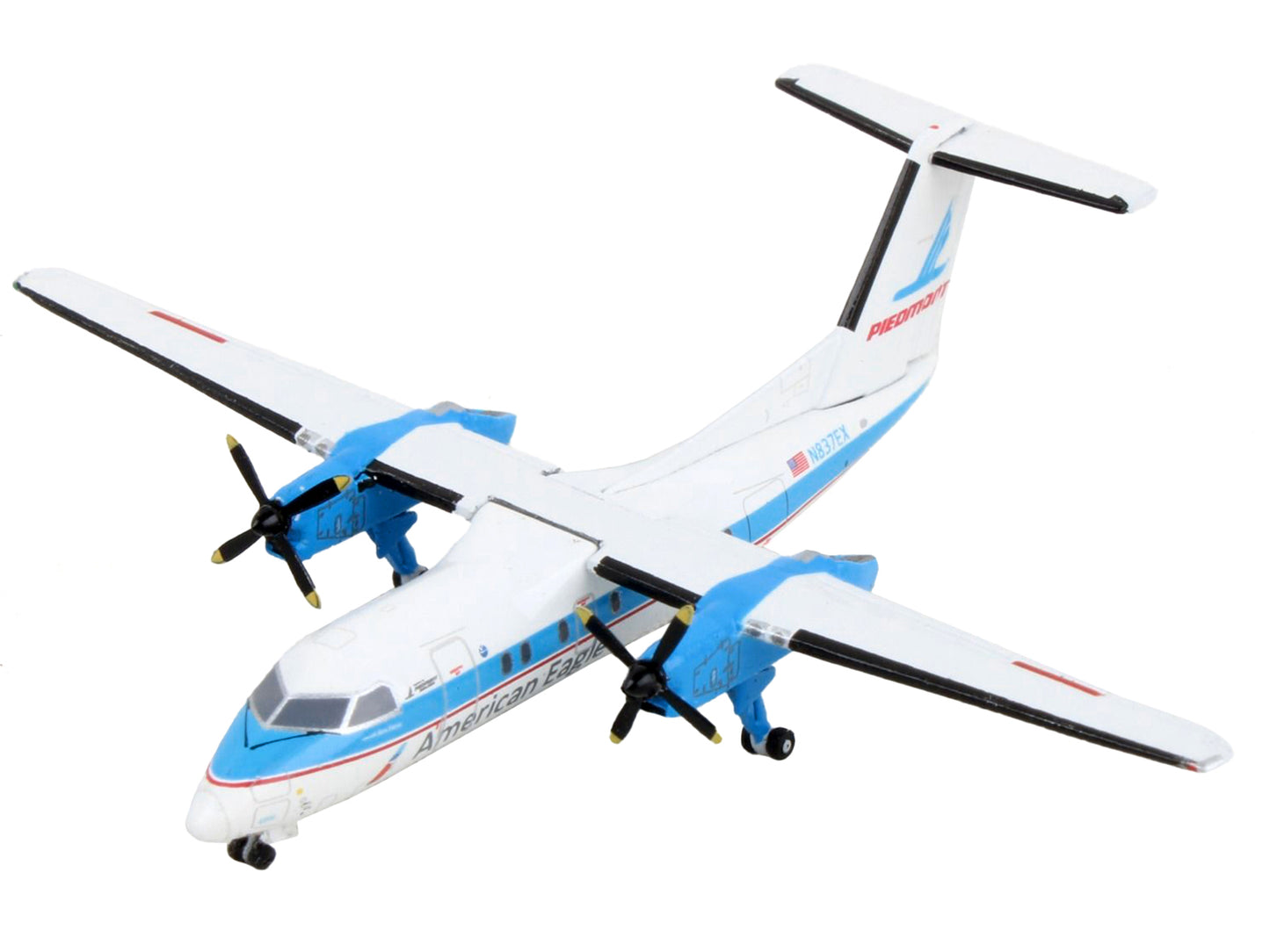 Bombardier Dash 8-100 Commercial Aircraft "American Airlines - American Eagle - Piedmont Airlines" White with Blue Stripes 1/400 Diecast Model Airplane by GeminiJets