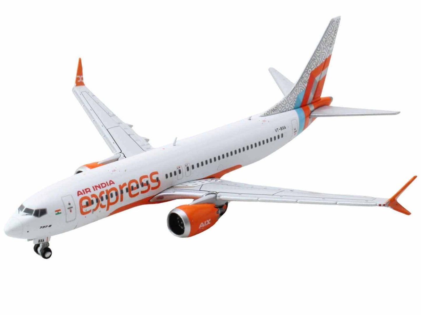Boeing 737 MAX 8 Commercial Aircraft "Air India Express" (VT-BXA) White with Tail Graphics 1/400 Diecast Model Airplane by GeminiJets