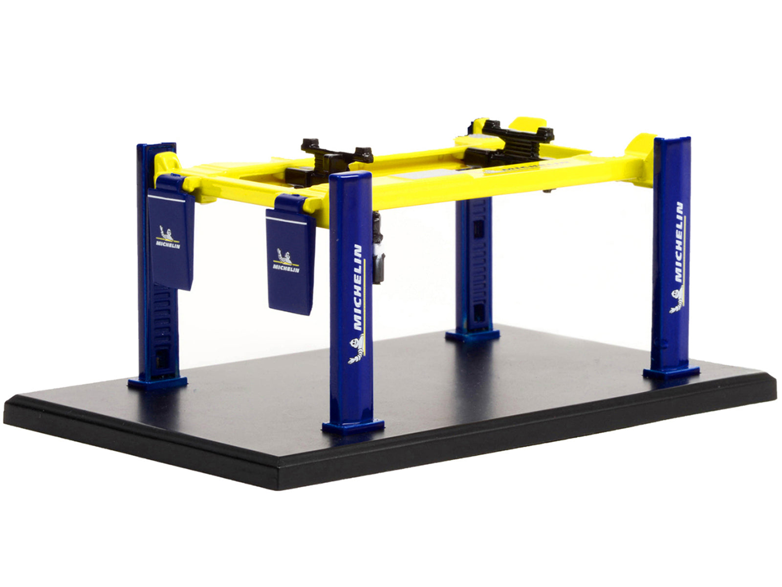 Adjustable Four-Post Lift "Michelin" Blue and Bright Yellow "Four-Post Lifts" Series 3 1/64 Diecast Model by Greenlight