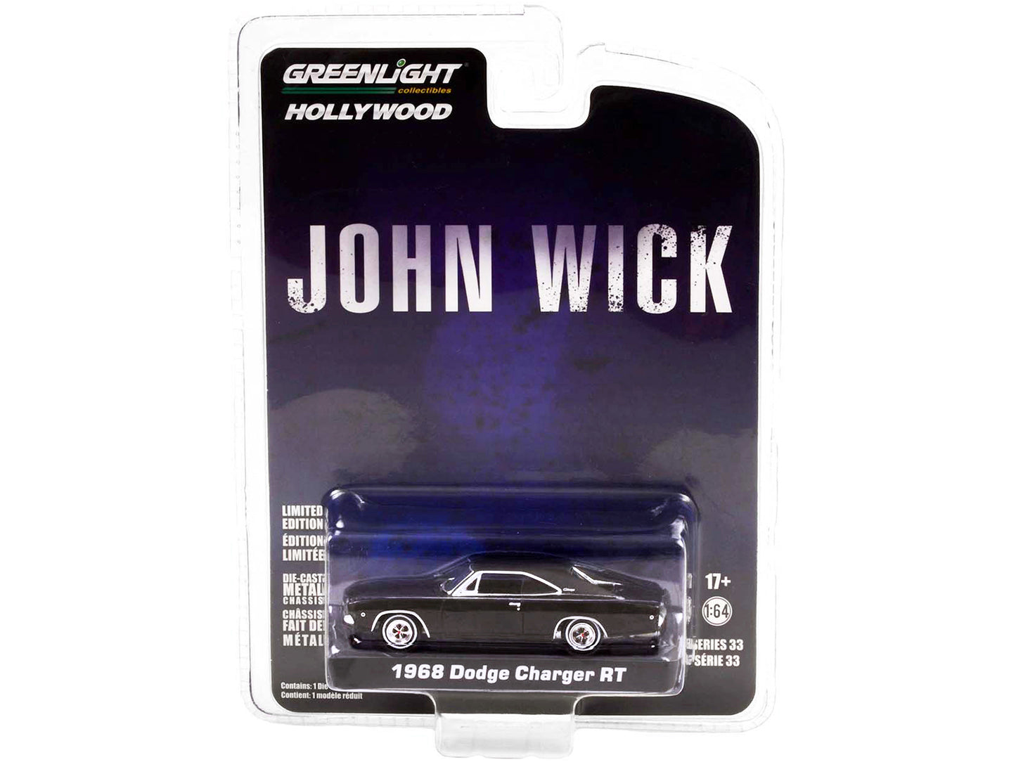 1968 Dodge Charger R/T Gloss Black with Vinyl Black Top "John Wick" (2014) Movie "Hollywood Series" Release 33 1/64 Diecast Model Car by Greenlight