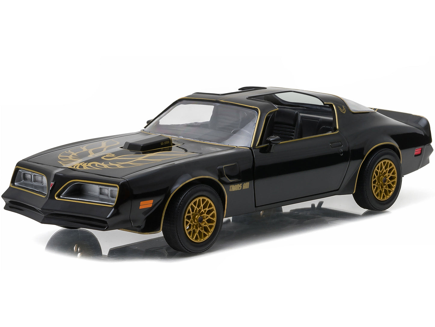 1977 Pontiac Firebird Trans Am T/A Starlite Black with Golden Eagle Hood and Stripes 1/24 Diecast Model Car by Greenlight