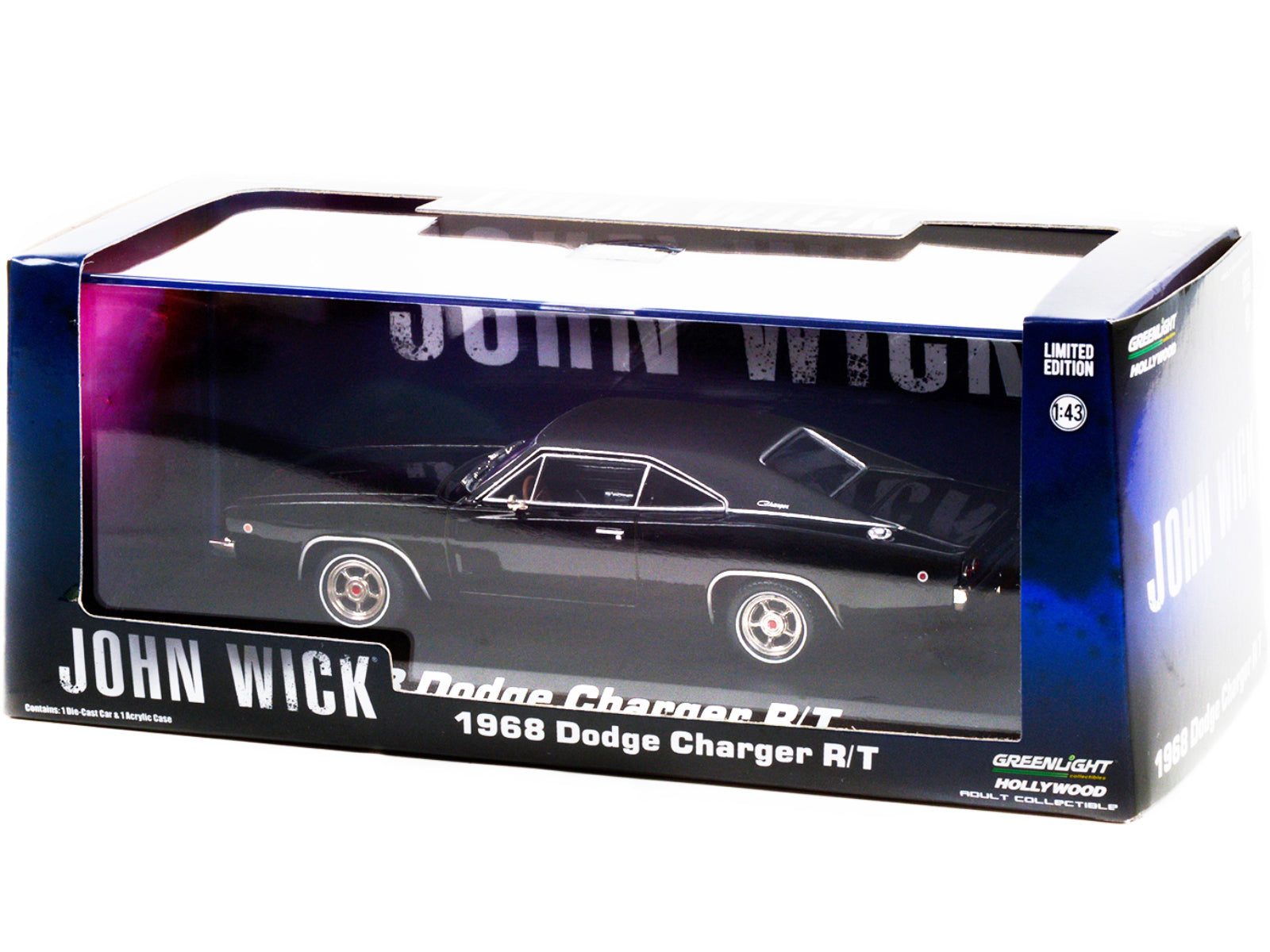 1968 Dodge Charger R/T Black with Black Vinyl Top "John Wick" 1/43 Diecast Model Car by Greenlight