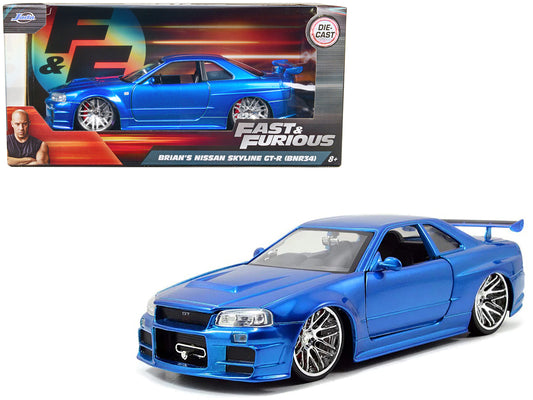 Brian's Nissan GTR Skyline R34 RHD (Right Hand Drive) Blue "Fast & Furious" Movie 1/24 Diecast Model Car by Jada