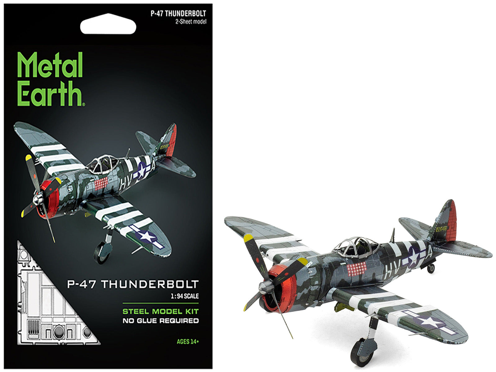 Model Kit Republic P-47 Thunderbolt Fighter Aircraft "The Jug" United States Army Air Forces (Moderate Difficulty) Steel Model by Metal Earth