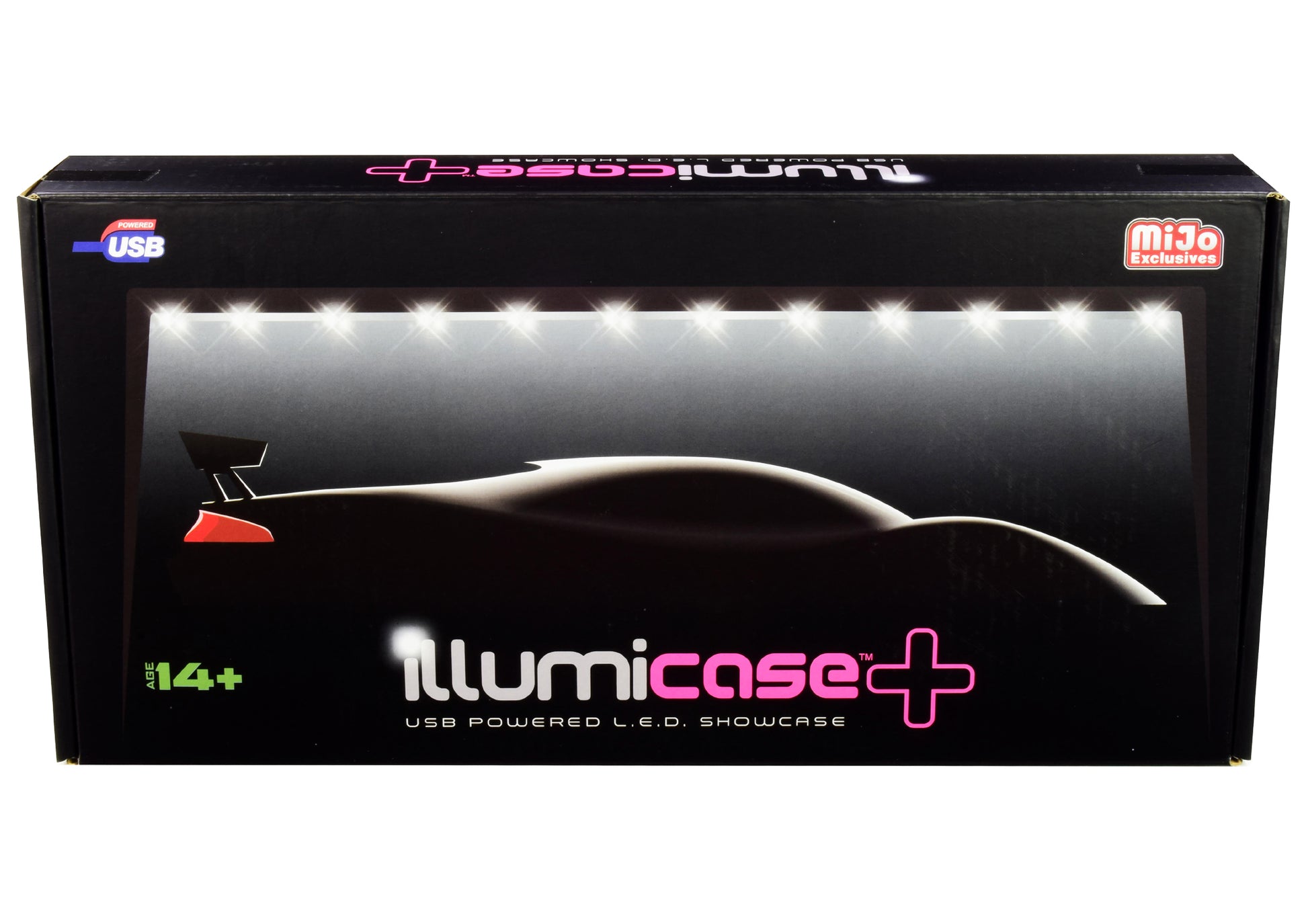 Black Collectible Display Show Case Illumicase+ with LED Lights and Mirror Base and Back for 1/64 1/43 1/32 1/24 1/18 Scale Models by Illumibox