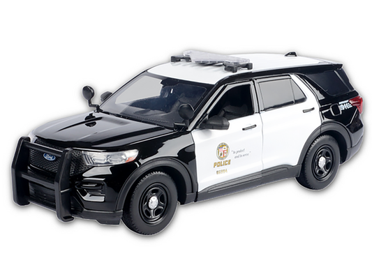 2015 Ford Police Interceptor Utility Black and White "Los Angeles Police Department (LAPD)" with Flashing Light Bar and Front and Rear Lights and Sounds 1/24 Diecast Model Car by Motormax