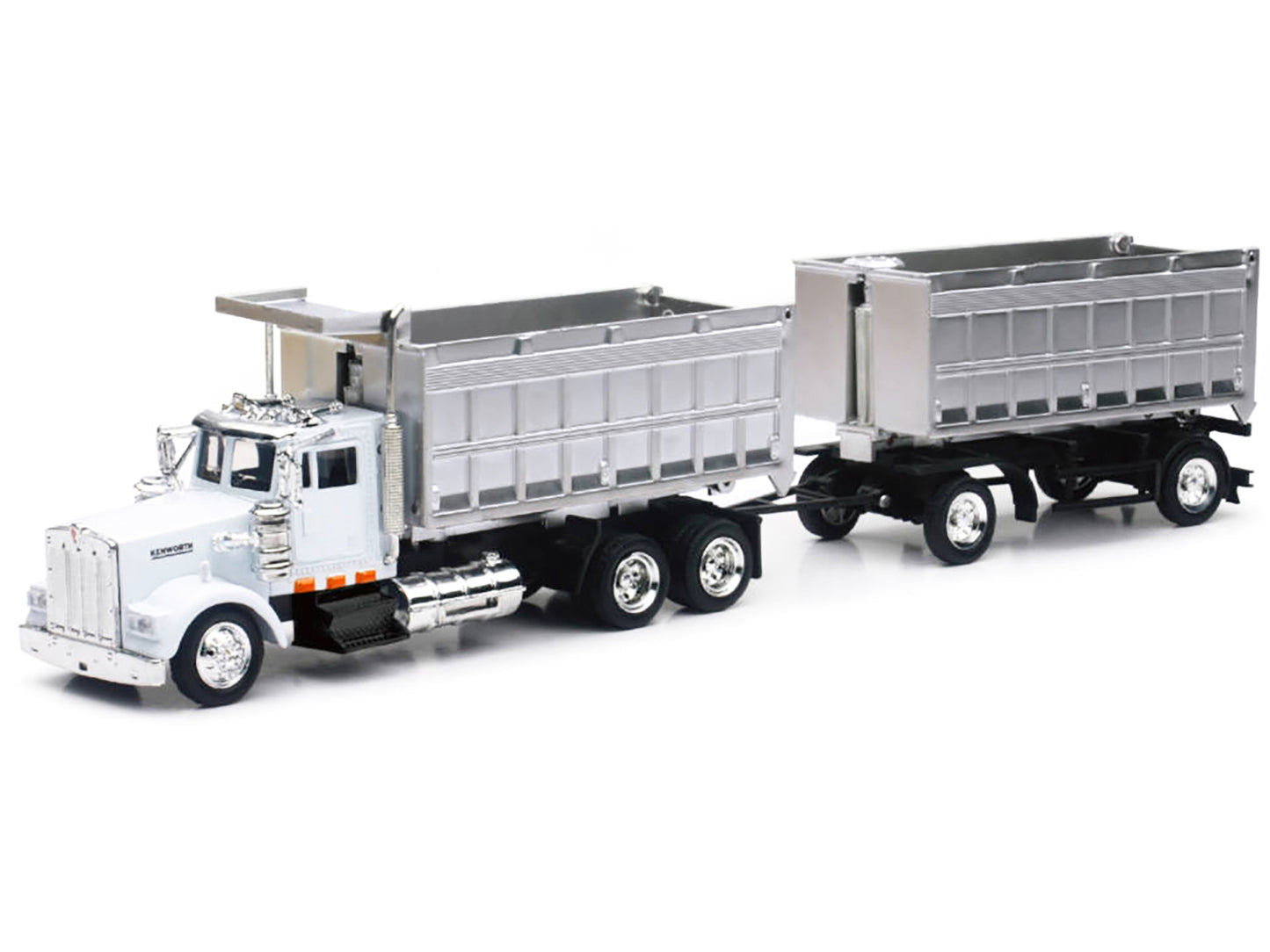Kenworth W900 Dump Truck with Twin Dump Body White and Chrome "Long Haul Trucker" Series 1/43 Diecast Model by New Ray