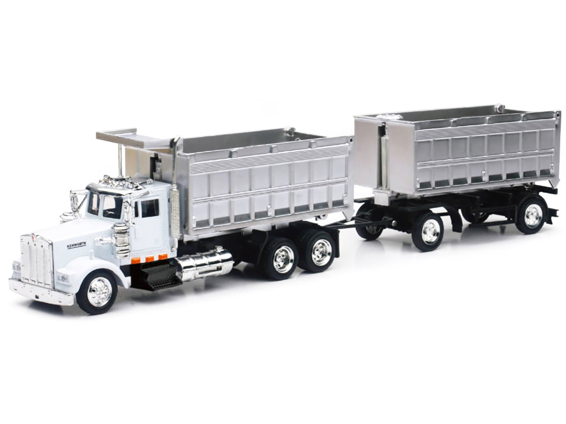 Kenworth W900 Dump Truck with Twin Dump Body White and Chrome "Long Haul Trucker" Series 1/43 Diecast Model by New Ray