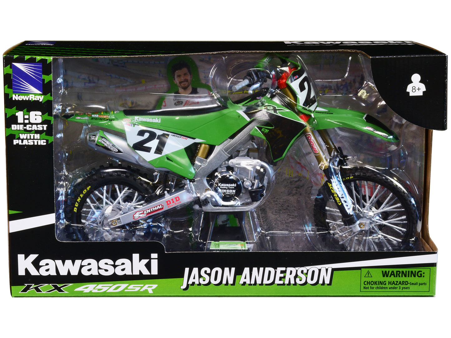 Kawasaki KX450SR Dirt Bike Motorcycle #21 Jason Anderson Green and Black "Kawasaki Racing Team" 1/6 Model by New Ray