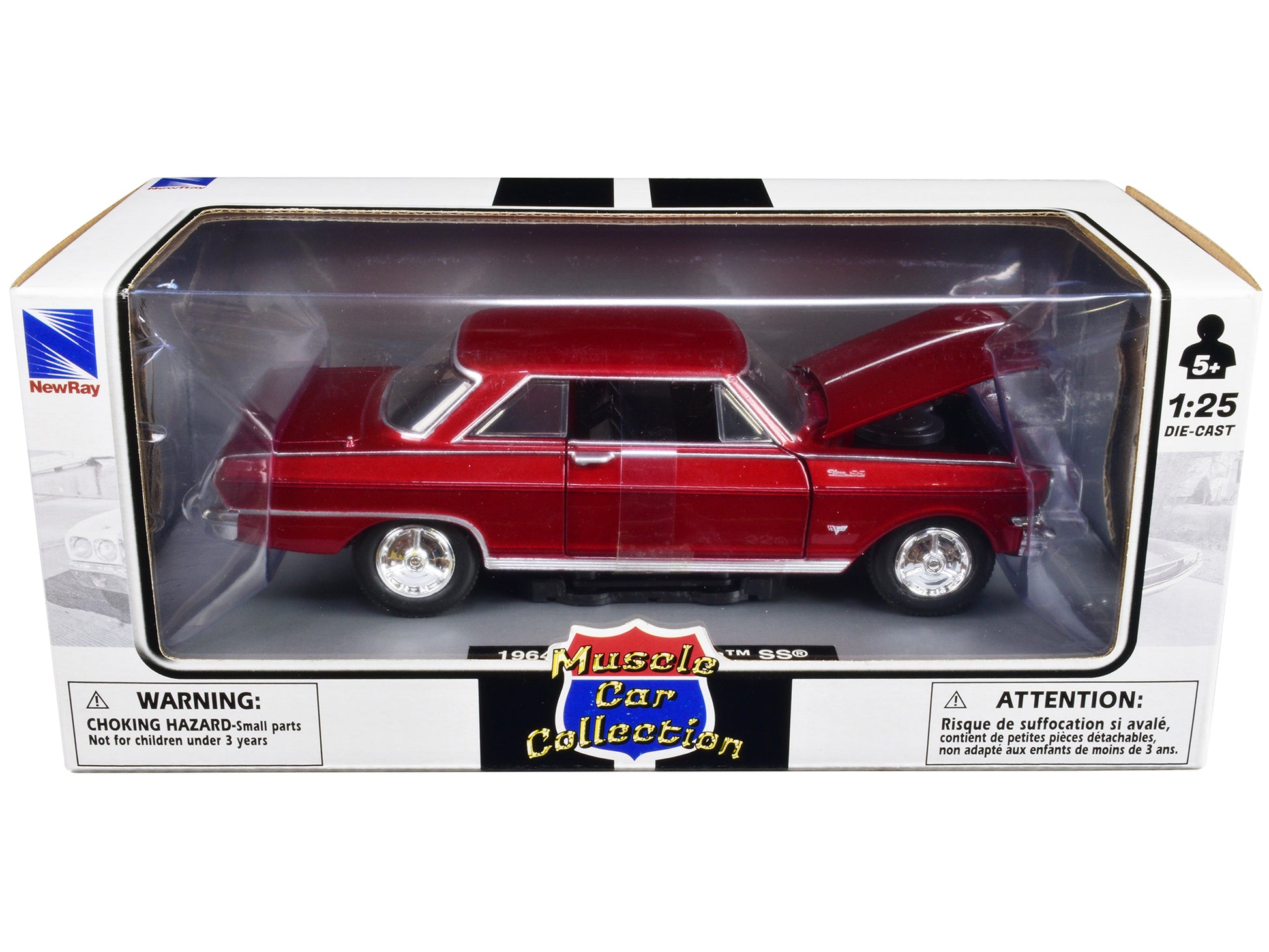 1964 Chevrolet Nova SS Burgundy "Muscle Car Collection" 1/25 Diecast Model Car by New Ray