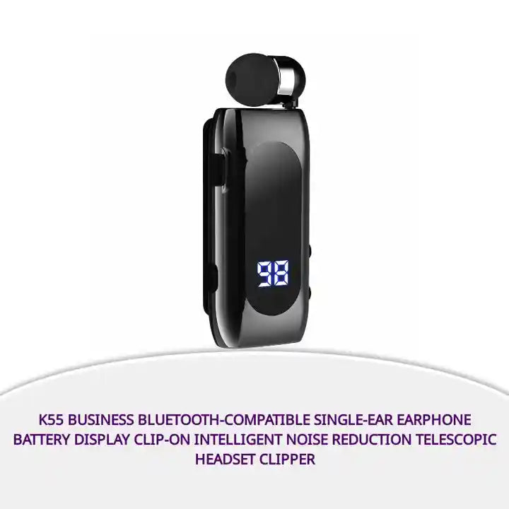 K55 Business Bluetooth-compatible Single-Ear Earphone Battery Display Clip-On Intelligent Noise Reduction Telescopic Headset Clipper by@Outfy
