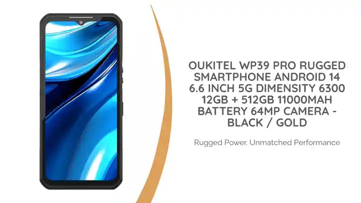 OUKITEL WP39 Pro Rugged Smartphone Android 14 6.6 Inch 5G Dimensity 6300 12GB + 512GB 11000mAh Battery 64MP Camera - Black / Gold by@Outfy