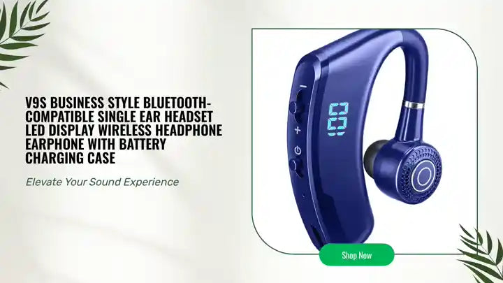 V9S Business Style Bluetooth-compatible Single Ear Headset LED Display Wireless Headphone Earphone with Battery Charging Case by@Outfy