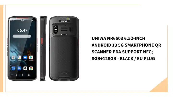 UNIWA NR6503 6.52-inch Android 13 5G Smartphone QR Scanner PDA Support NFC; 8GB+128GB - Black / EU Plug by@Outfy