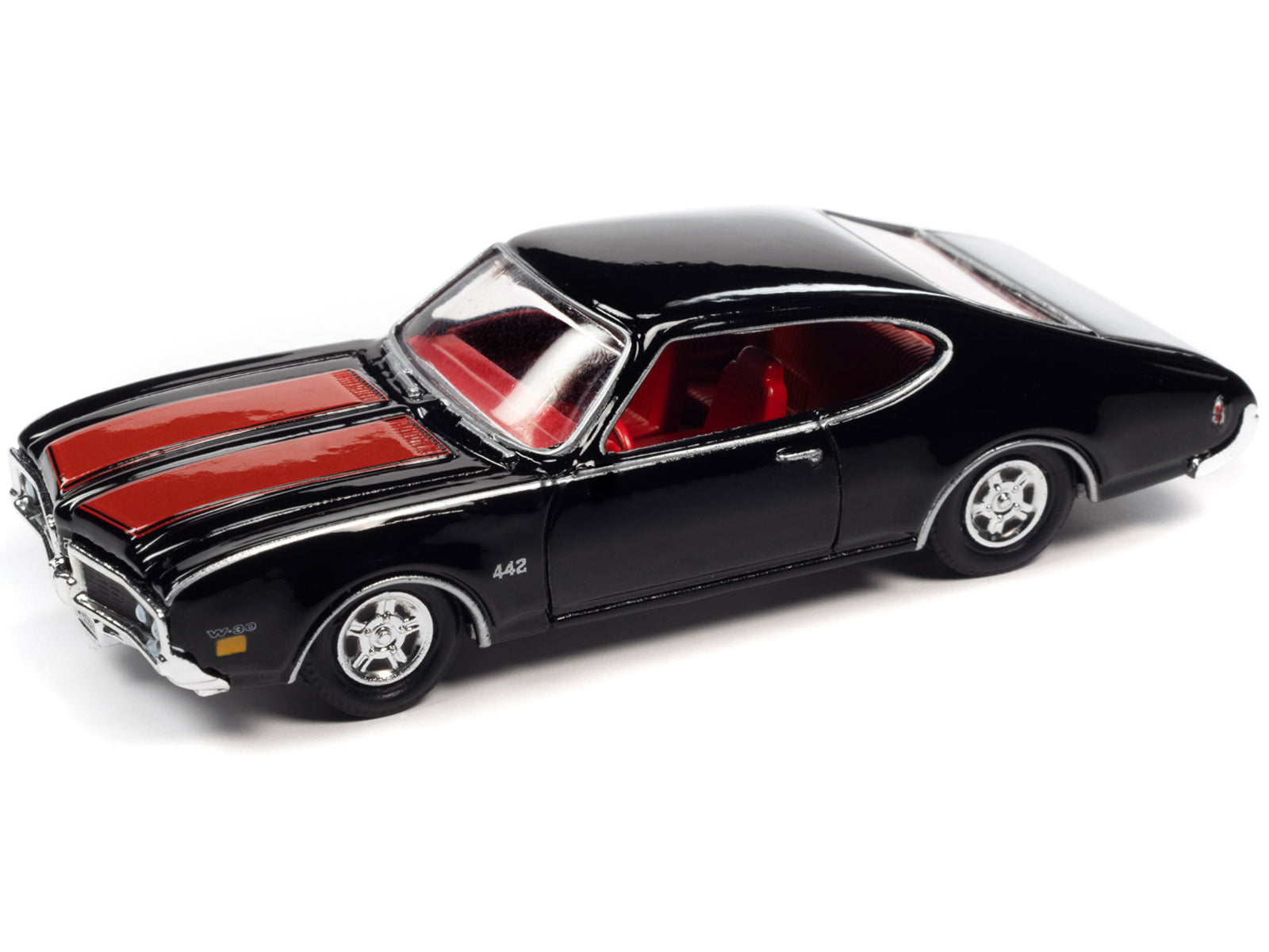 1969 Oldsmobile 442 Black with Red Stripes and Red Interior "Racing Champions Mint 2022" Release 2 Limited Edition to 8572 pieces Worldwide 1/64 Diecast Model Car by Racing Champions