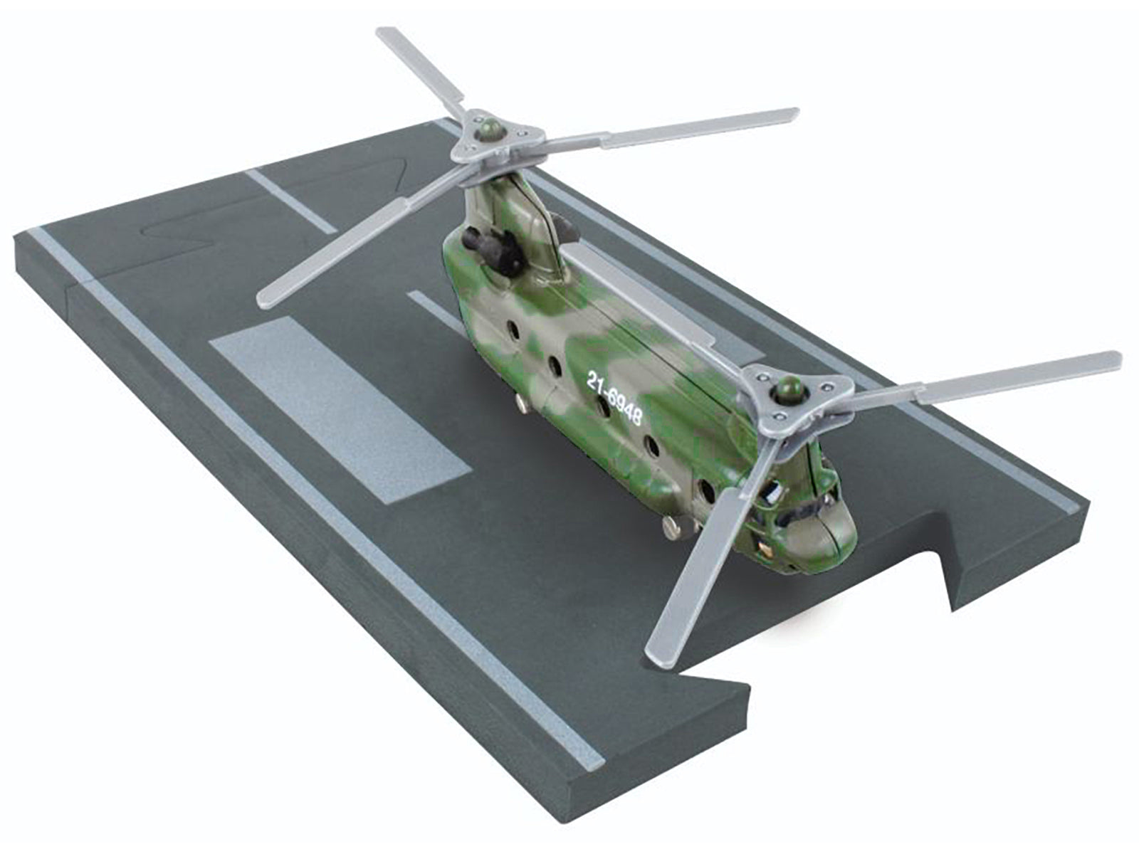 Boeing CH-47 Chinook Helicopter Olive Camouflage "United States Army" with Runway Section Diecast Model by Runway24