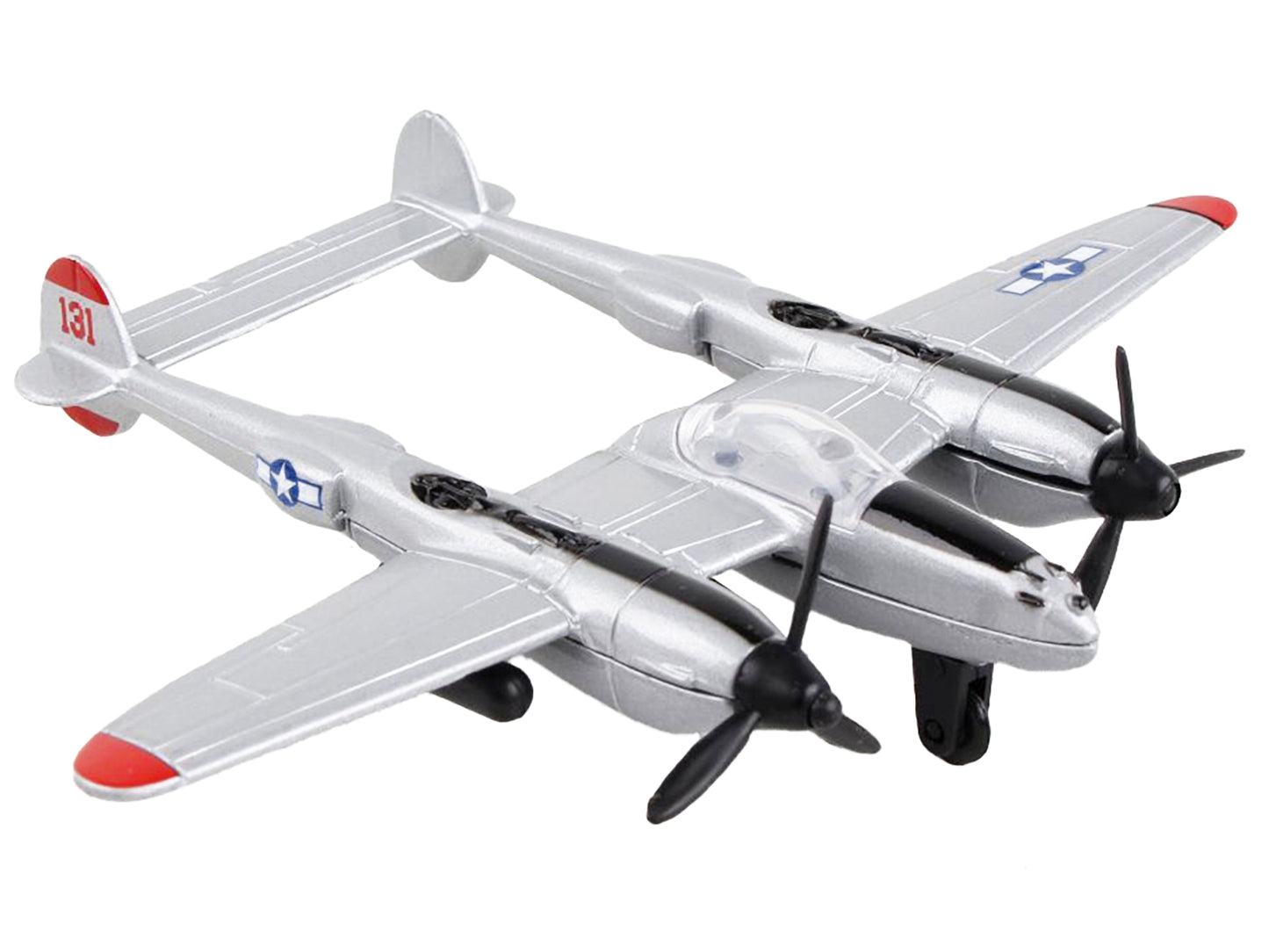 Lockheed P-38J Lightning Fighter Aircraft Silver Metallic "United States Army Air Force" with Runway Section Diecast Model Airplane by Runway24