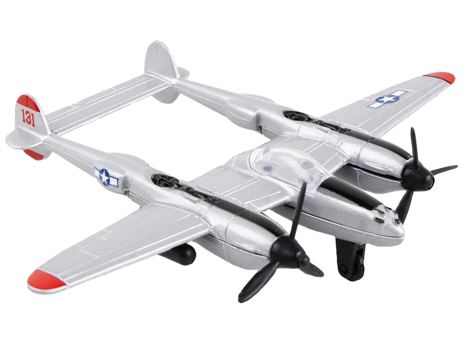 Lockheed P-38J Lightning Fighter Aircraft Silver Metallic "United States Army Air Force" with Runway Section Diecast Model Airplane by Runway24