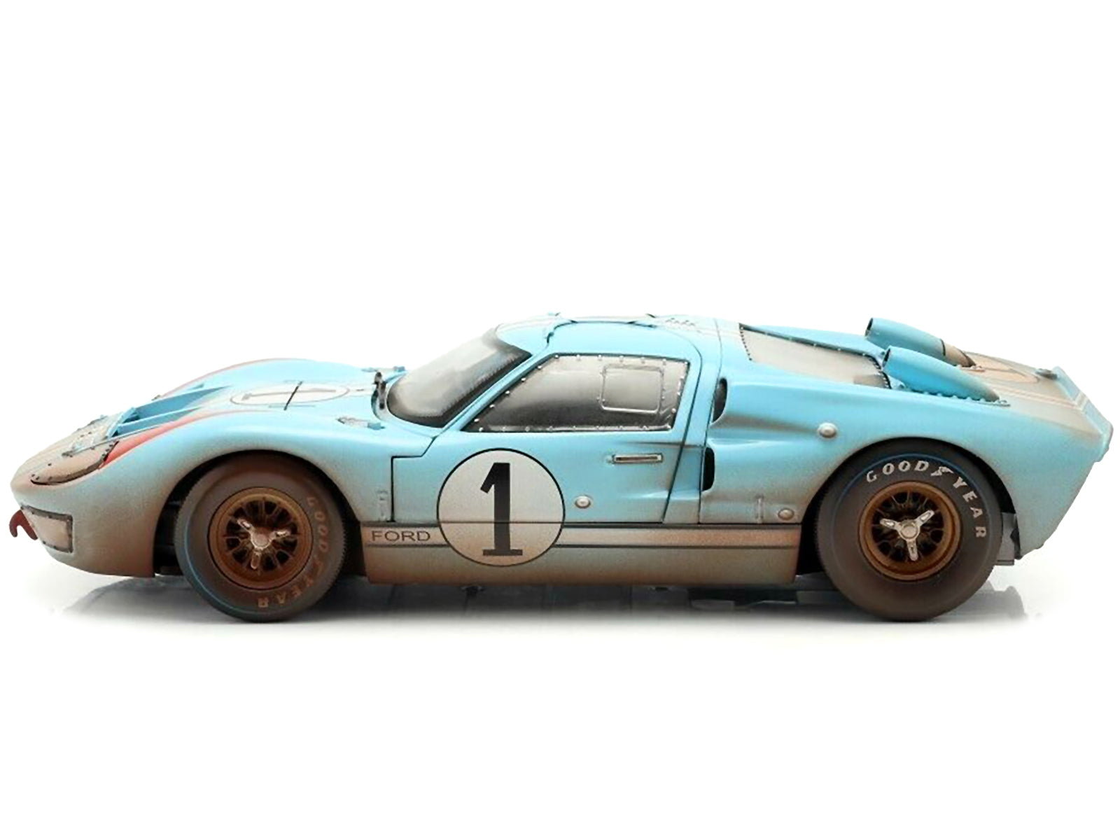 1966 Ford GT-40 MK II #1 Light Blue Miles - Hulme Le Mans (Dirty Version) 1/18 Diecast Model Car by Shelby Collectibles