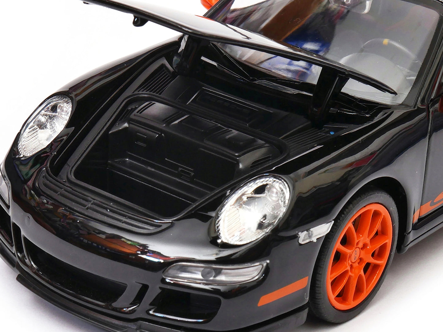 Porsche 911 (997) GT3 RS Black with Orange Accents 1/24-1/27 Diecast Model Car by Welly